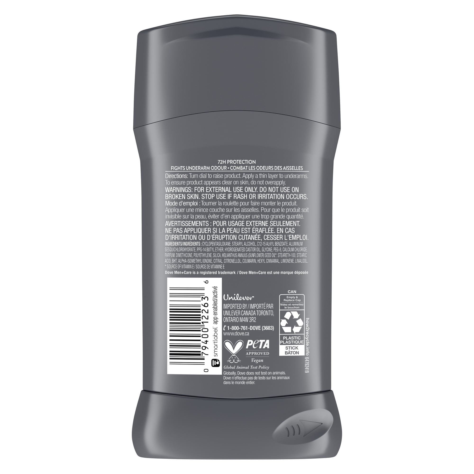 Dove Men+Care Antisudorifique en Bâton Protection 72 H Confort Propre, 76 g