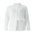 thumbnail image 4 of Women Casual 2 Pcs Clothes Set Solid Color Ruched Long Sleeve Button Down Shirts with Shorts Suit, 4 of 9