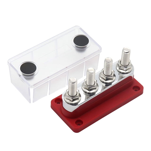 Amdohai 600A Power Distribution Block Bus Bar 4 x 3/8 Posts 48V DC Busbar Box