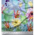 thumbnail image 3 of oneOone Tissu Polyester Lycra Imprimé Floral & Cactus au Mètre 56 Pouces de Large, 3 of 3