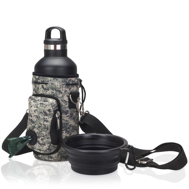 Made Easy Kit Water Bottle Carrier with Pocket for Dog Poop Waste Bags and Adjustable Padded Shoulder Strap