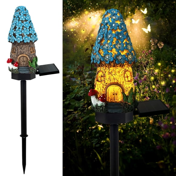 Mushroom Solar Lights Outdoor, Waterproof Fairy Houses Lights Mushroom Garden Decor Decorative Solar Garden Stake Lights (Blue)