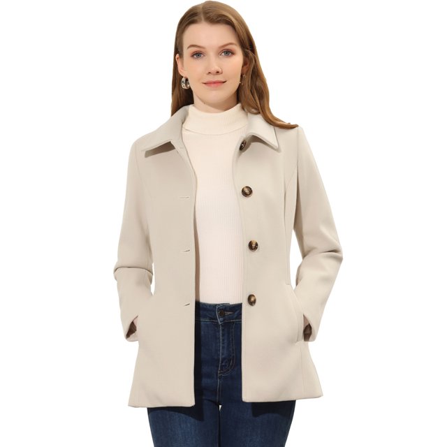 INSPIRE CHIC Manteau Long à Col Peter Pan pour Femme à Simple Boutonnage TG Beige