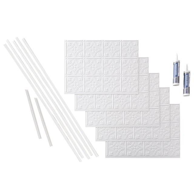 Fasade Traditional Style 1 Vinyl Backsplash Kit Matte White 15 sq ft