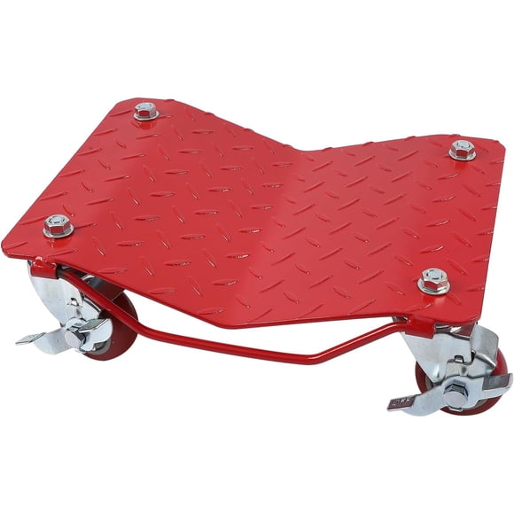2 Tire Wheel Dolly Car, Carbon Steel Heavy Duty Car Mover Wheel Dollies Set of 4 with Antiskid Plate & 360 Degree Rotatable Wheel, 16"*13", Red
