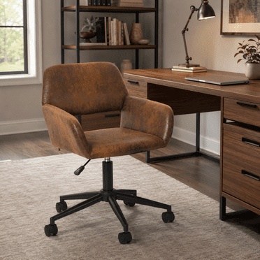 Chaise de bureau pivotante Homy Casa, chaise de bureau ergonomique réglable, simili en suède brun