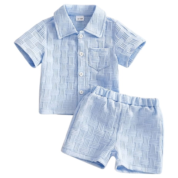 Wxirdiow Baby Boy Wedding Outfit Toddler Baby Boy Gentleman Outfit Button Down Shirt with Shorts Summmer Formal Clothes Blue Size,6-12 Months