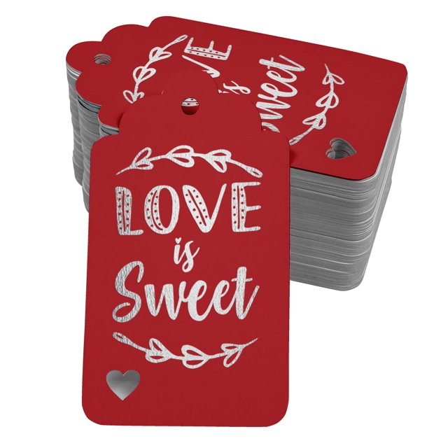 Inkdotpot 100 Pack Love Is Sweet Wedding Favor Paper Tags Craft Real Silver Foil Hang Tag