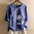 thumbnail image 2 of CHUANK Hauts pour Femmes en Liquidation à Moins de 10$ Hauts pour Femmes Décontractés Printemps Été Manches Longues Coton Lin Imprimé Graphique Pissenlit Col Rond Blouses Vintage Grande Taille, 2 of 6