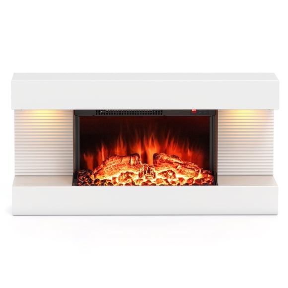 Patiojoy 18" Electric Fireplace with 32" Floating Mantel Wall-Mounted All-in-One Fireplace w/ 12-Color Dimmable Flame & Ambient Light