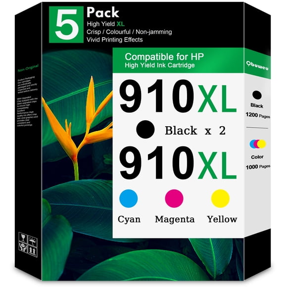 910XL Cartouches d'Encre (Lot de 5, 2 Noires/1 Cyan/1 Magenta/1 Jaune) Compatibles pour HP 910, Ensemble Combiné de Cartouches d'Encre pour OfficeJet Pro 8020, 8030 OfficeJet 8010, 8025 Imprimantes