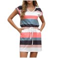 thumbnail image 2 of Ovzne Robes pour Femmes Robe de Plage Mode pour Femmes Imprimé Col en V Manches Courtes Cordon Taille Élastique Poche Robe à Enfiler Grande Taille Robe Maxi Manches Courtes Imprimée Liquidation, 2 of 5