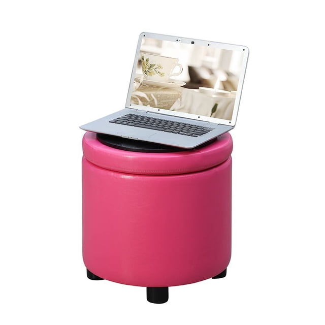 Convenience Concepts Designs4Comfort Round Storage Ottoman in Pink