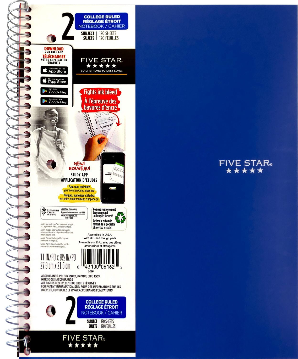 Cahier Five Star 2 sujets 240pg 11po, paquet de 12