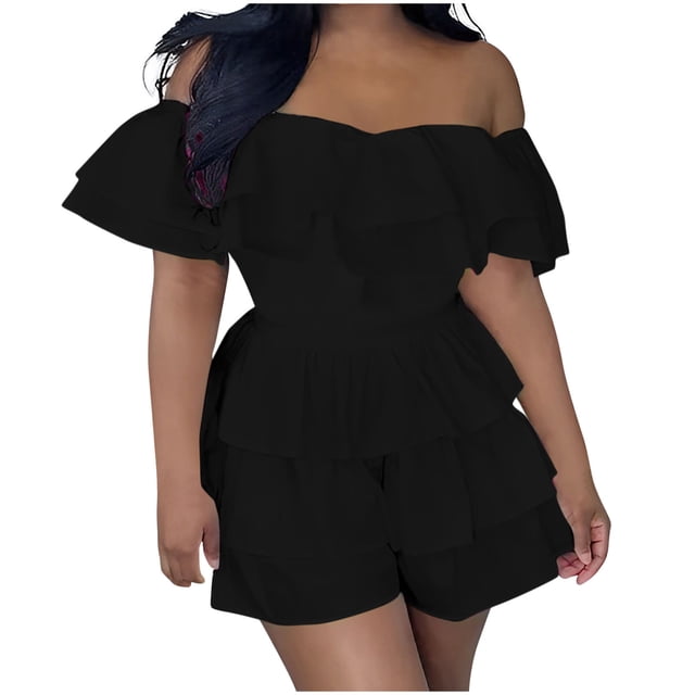 Birdeem Womens Summer Fashionable Solid Color Multi-Layer Patchwork Pleated Jumpsuit Shorts