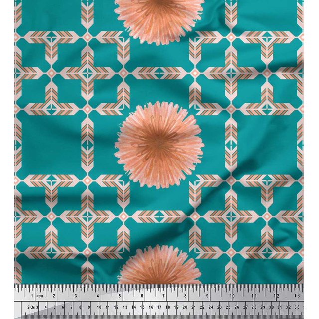 Soimoi polyester Crepe Fabric Artistic Flower & Arrow African Printed Fabric 1 Yard 52 Inch Wide