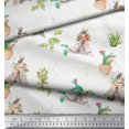 thumbnail image 3 of Soimoi White Rayon Crepe Fabric Cactus With Conical Pot Tree Print Sewing Fabric Yard 46 Inch Wide, 3 of 5