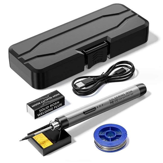 yeacher Compact USB Soldering Iron Kit with 3-Temp Settings, Type-C Charging, 800mAh Battery, Interchangeable Tips, 300-450℃ Range, Portable for DIY & Repairs (Grey)