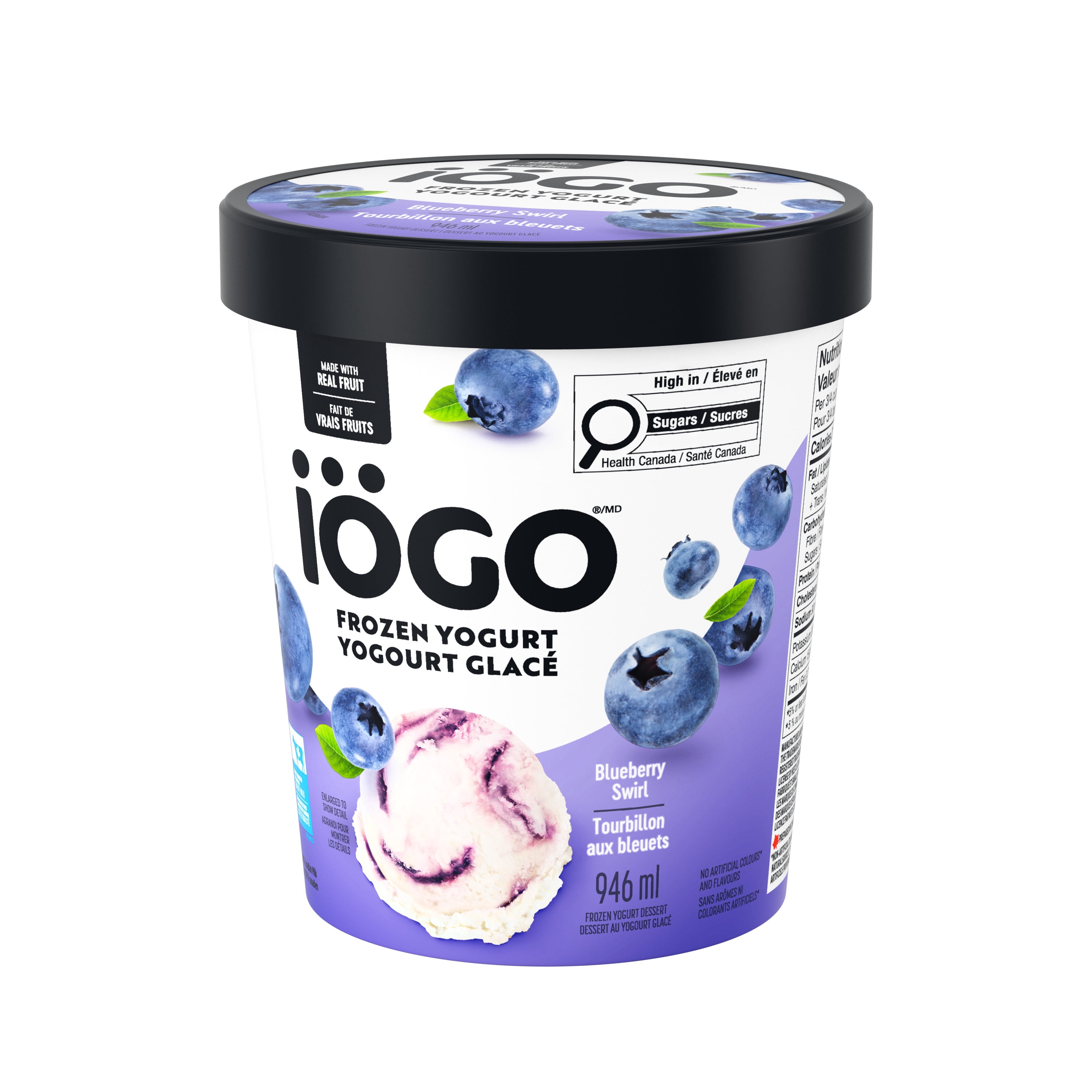 IÖGO Yogourt glacé Tourbillon aux bleuets, vanille avec tourbillon de fruits 946ml