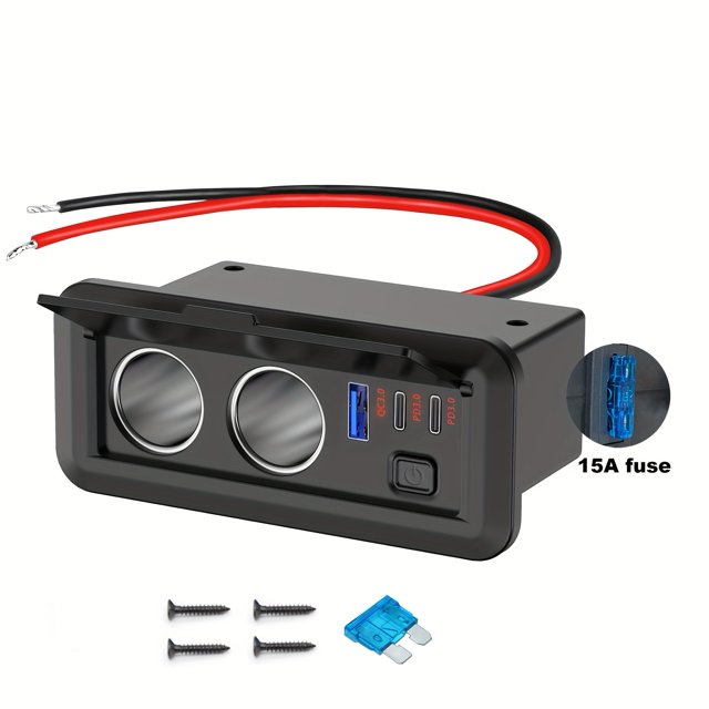 LEEYNEER Dual Cigarette Lighter Splitter Power Adapter with 3 USB Ports - Fast Charging 12V/24V Compatibility Fit for Cars RVs and Boats - Black Glossy Finish with Mounting Screws and