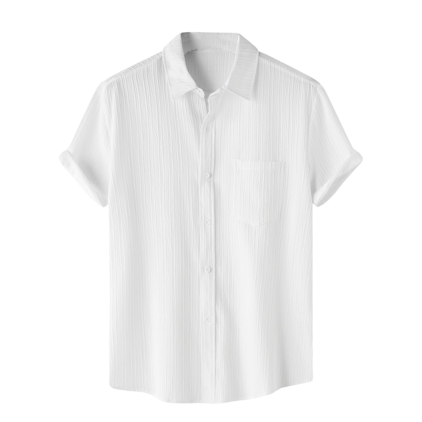 Men Casual Solid Turndown Short Sleeve Button Closure Shirt Hawaii Blouse