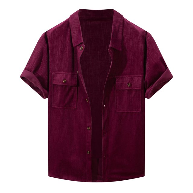 Summer Men's Heavy Design Corduroy Jacquard Short Sleeve Shirt - Christmas Pattern, Linen Fabric, Suitable for Daily/Work Wear