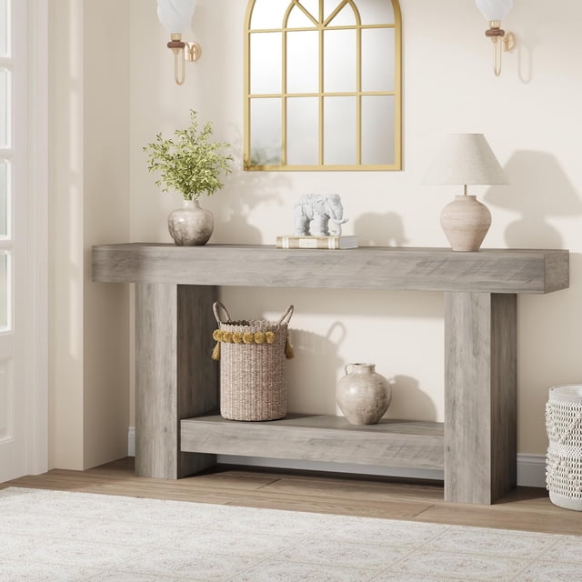 Eastvita Table Console d'Entrée de 63 Pouces/table de Sofa Style Cadre/planche de Particules/gris