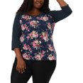 thumbnail image 1 of Agnes Orinda Women's Plus Size 3/4 Raglan Sleeve Floral Contrast Color Blouse 4X Navy Blue, 1 of 8