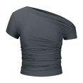 thumbnail image 4 of Timegard Off Shoulder Tops for Women Short Sleeve Side Ruched Slim Crop Tops Casual Going out Tops Blouse, 4 of 5