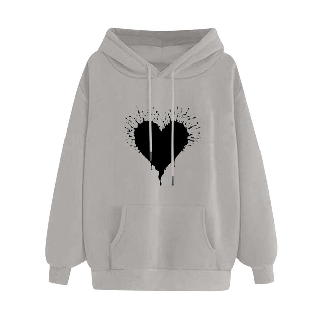 Chandail Confortable pour Femmes à Motif de Cœur Imprimé, Chandail à Capuche pour Femmes avec Poche et Cordon