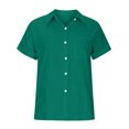 thumbnail image 5 of Timegard Womens Tops Plus Size Cotton Linen Short Sleeve Lapel V-Neck Button down Side Split Casual Tops, 5 of 5