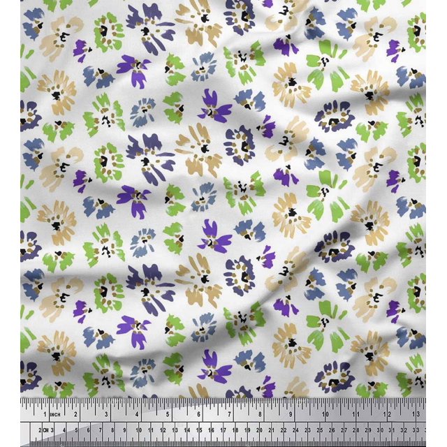 Soimoi Polyester Crepe Fabric Flower Artistic Print Fabric by Yard 42 Inch Wide