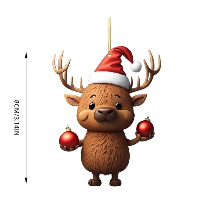 PEONAVET Elk Hanging Sign Acrylic Flat Hanging Cute Christmas Decoration