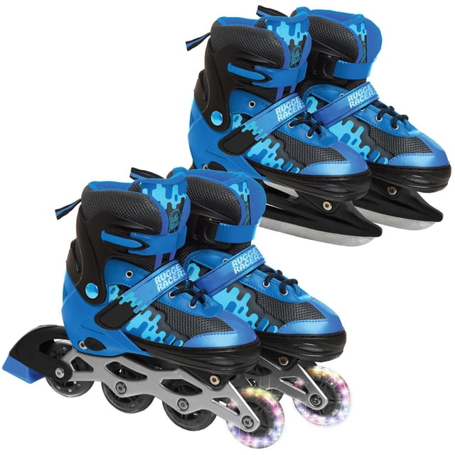 Roller et patin à glace réglables et convertibles Rugged Racer pour enfants - petit - bleu