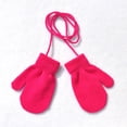 thumbnail image 3 of Pink Gloves Mittens Children Winter Warm Solid Knitted Cute with String Gloves, 3 of 3