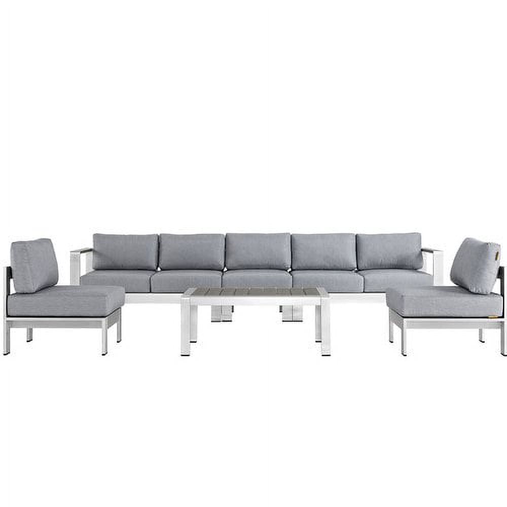 Modway Shore Sectionnel de Mobilier de Patio Extérieur en Aluminium, 6 Pcs, Gris