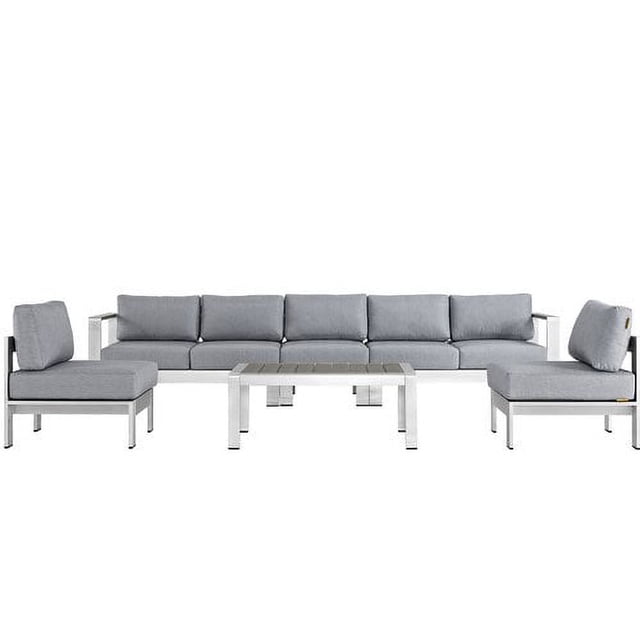 Modway Shore Sectionnel de Mobilier de Patio Extérieur en Aluminium, 6 Pcs, Gris