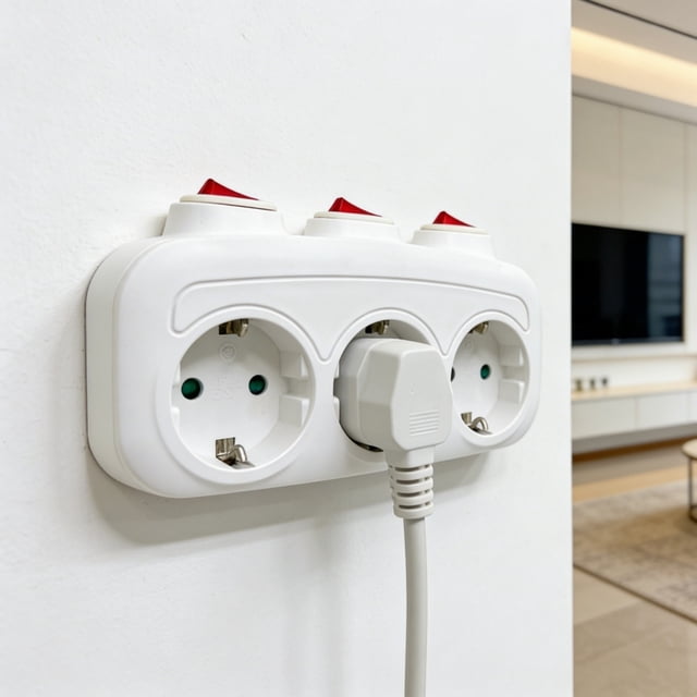 BotaniNest 3 Way Plug Power Strip With Individual Switches – European Standard 2 Pin Wall Tap Extender Independent On/Off Buttons Compact Splitter For Home And Trave