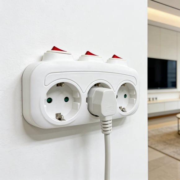 3 Way Plug Power Strip With Individual Switches – European Standard 2 Pin Wall Tap Extender Independent On/Off Buttons Compact Splitter For Home And Trave