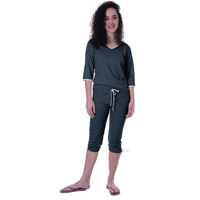 Moomaya Ensemble de Nuit Uni pour Femmes avec Capri en Coton, 2 Pcs de Chemises de Nuit