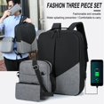 thumbnail image 3 of 3-Piece USB Charging Laptop Backpack Set Organized Compartments Padded Shoulder Strap for 15.6 Inch Laptop Travel Business School Durable Polyester Fabric, 3 of 9