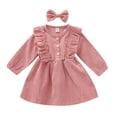 thumbnail image 1 of WUANDIXFA Robe Décontractée pour Filles à Manches Longues Enfants Tout-Petits Bébé Fille Robe en Velours Côtelé à Volants à Manches Longues Robe de Fête Automne et Printemps Rouge, 18-24 Mois, 1 of 5