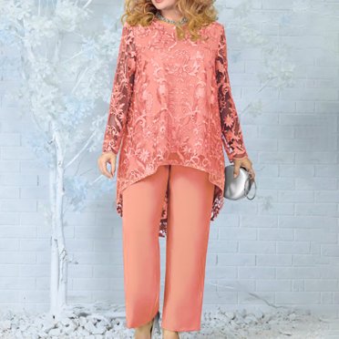 EQWLJWE Summer Saving Clearance ! Women's Plus Size Evening Dress Lace Embroidery Temperament Fit PantsTwo Piece Set Women Outfits Sets Summer Plus Size