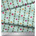 thumbnail image 2 of Soimoi Tissu en Velours Vert Feuilles, Rayures & Fleurs Roses Imprimé Couture BTY 58 Pouces de Large, 2 of 5