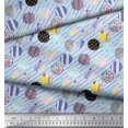 thumbnail image 2 of Soimoi Blue polyester Crepe Fabric Diagonal Stripe & Cookies Food Print Fabric by the Yard 52 Inch Wide, 2 of 6