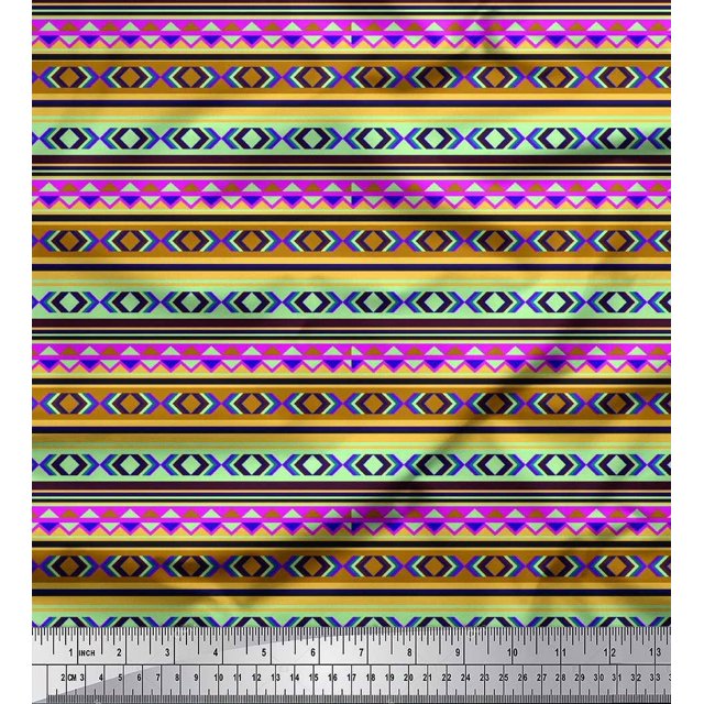 Soimoi Cotton Duck Fabric Aztec Geometric Printed Fabric 1 Yard 56 Inch Wide