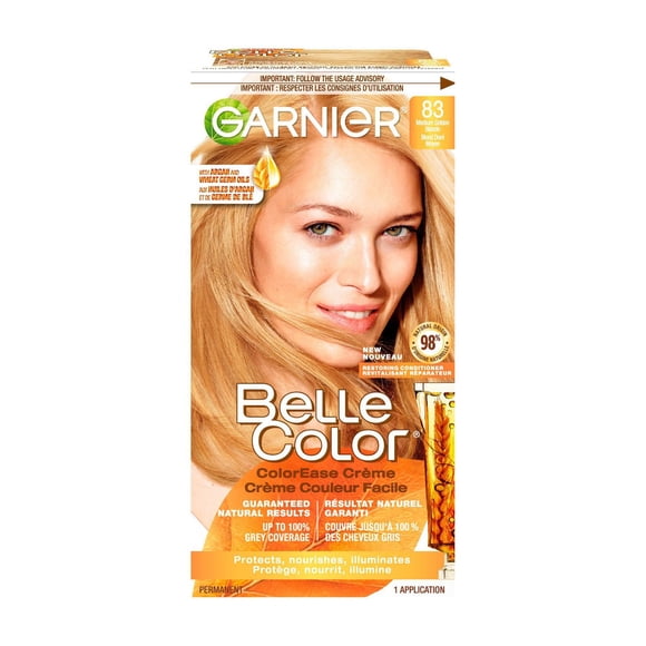 Garnier Belle Color Coloration Permanente, 83 Blond Moyen Doré, Couverture du Gris à 100%, Enrichi aux Huiles d'Argan et de Germe de Blé - 1 Application