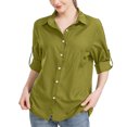 thumbnail image 1 of RXIRUCGD Blouse Chemise Décontractée pour Femme à Manches Longues, Col Rabattu, Couleur Unie, Hauts, Cardigan à Simple Boutonnage, Blouse avec Poches, Vert, Taille : L, 1 of 8