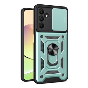 Xilaimitoo pour Galaxy A15 5G Dossier téléphonique, A15 Cas avec couverture de caméra à diapositives, boîtier de téléphone militaire avec mise à niveau Kickstand pour Samsung Galaxy A15 5G, vert