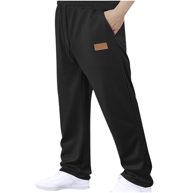 Black Track Athletic Brunch Jogger Trousers Pants for Mens Summer Fall Loose Fit Ruched Straight Leg Elastic Waist Basic Long Leg Trousers Pants Sweat Pants Mens 2025 L